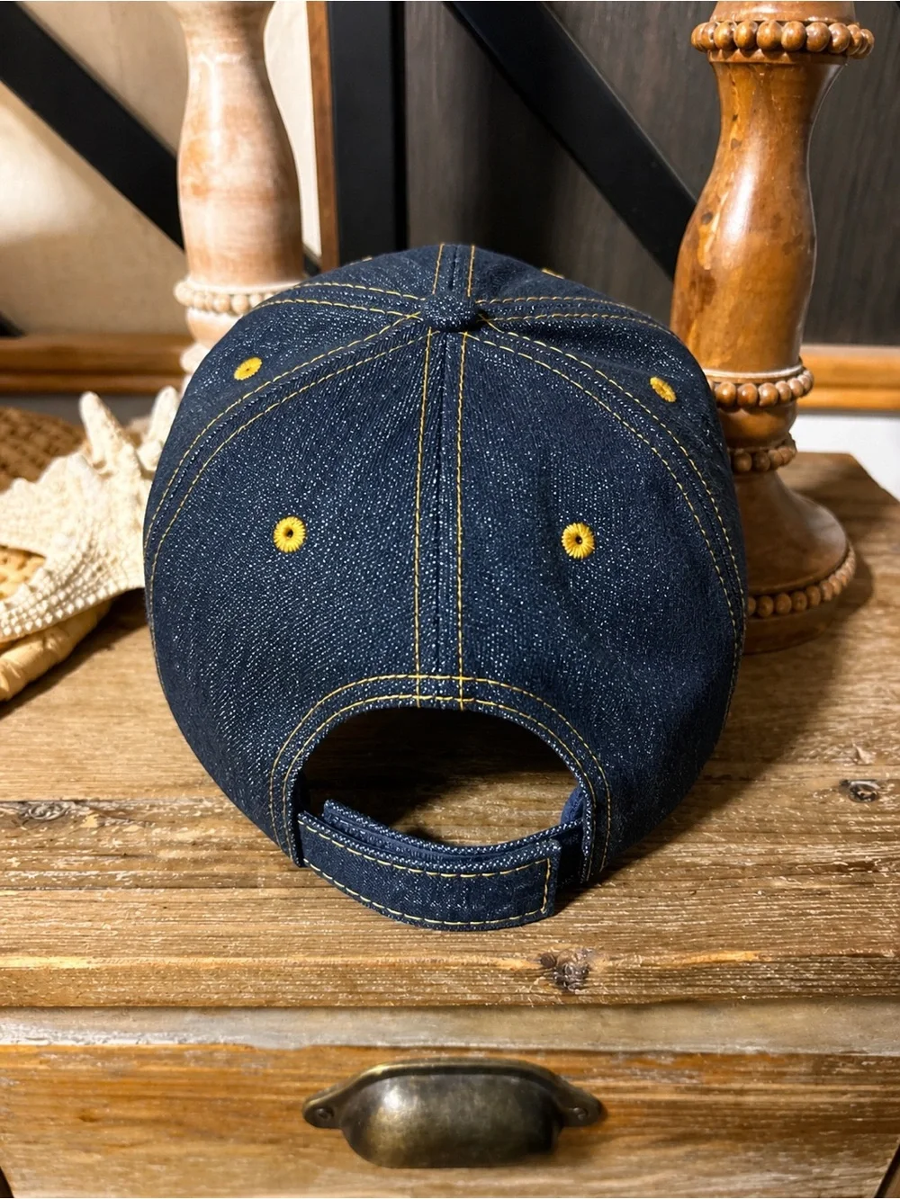 Denim “TX” Baseball Cap | Adjustable | Dark Wash with Gold Stitching unisex